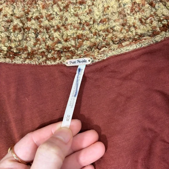 Free People Brown Double Breasted Cardigan Sweater Coat Sz M Boho Grunge Western - Picture 9 of 13